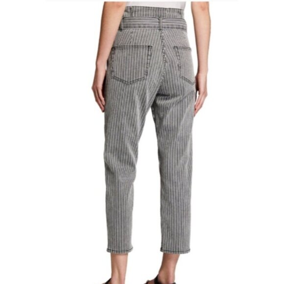 Frame Jeans Womens Size 28 Black White Railroad Stripe Belted Pleated Paperbag - Picture 4 of 11